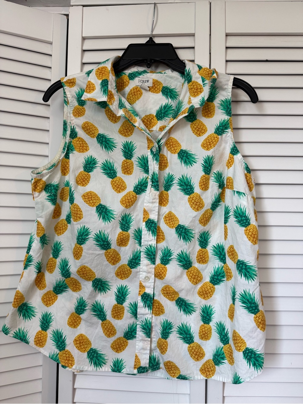J. Crew White Sleeveless Pineapple Print Button-Down Top